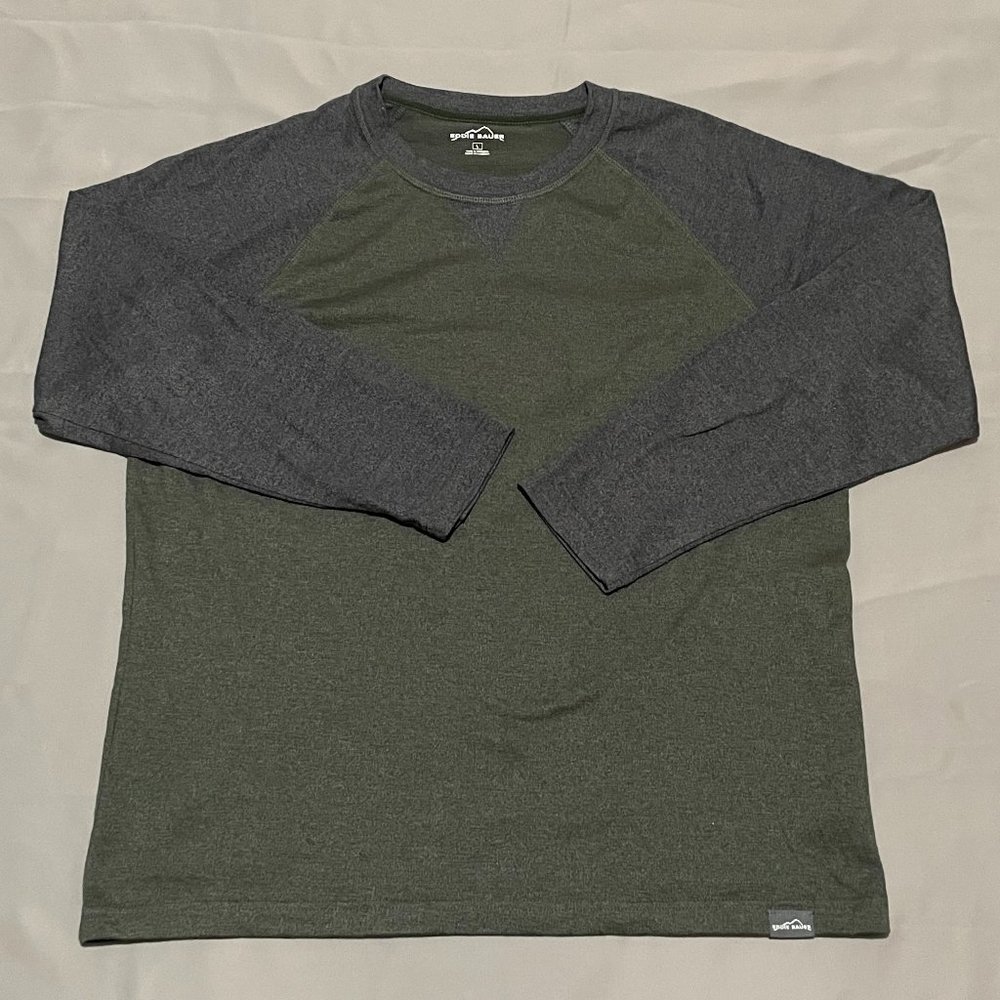 Eddie Bauer Authentic Long Sleeve Green Gray Crew Neck Pullover Mens Large